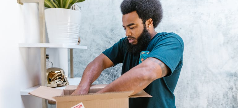 a mover carefully handling the items