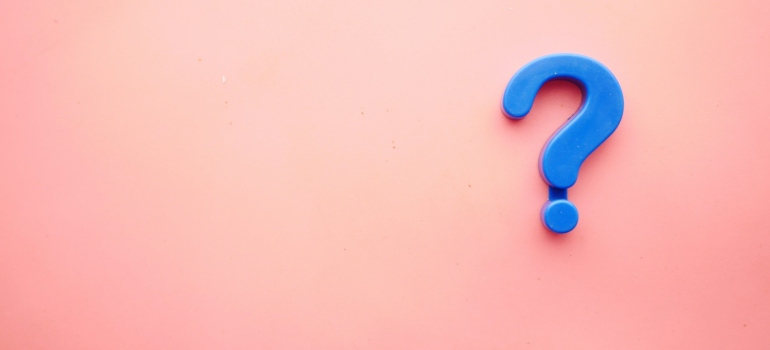Blue question mark on a pink surface, question about support for children before across the country move